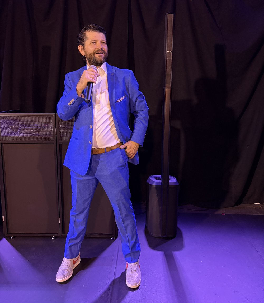 Drew, technical director of Rapid City Productions, performing at a live event